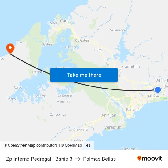 Zp Interna Pedregal - Bahía 3 to Palmas Bellas map