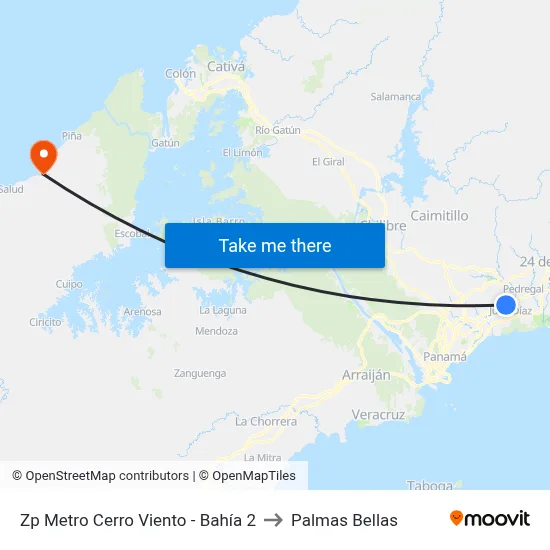 Zp Metro Cerro Viento - Bahía 2 to Palmas Bellas map
