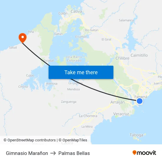 Gimnasio Marañon to Palmas Bellas map