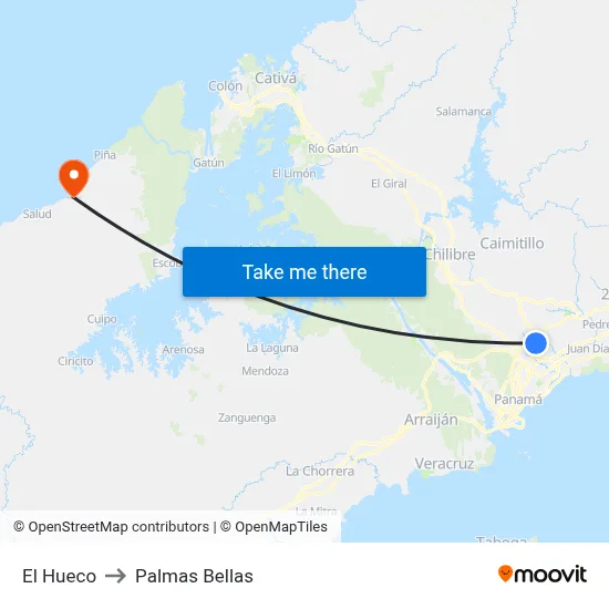 El Hueco to Palmas Bellas map