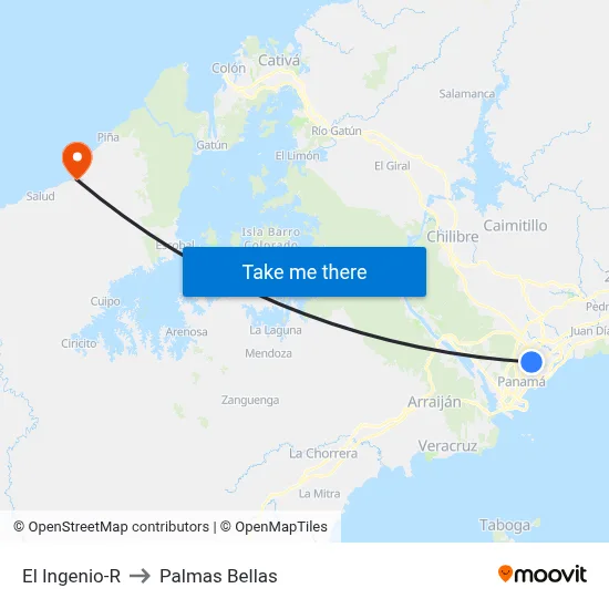El Ingenio-R to Palmas Bellas map