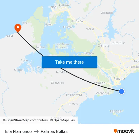 Isla Flamenco to Palmas Bellas map