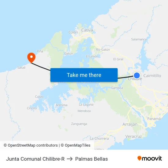 Junta Comunal Chilibre-R to Palmas Bellas map