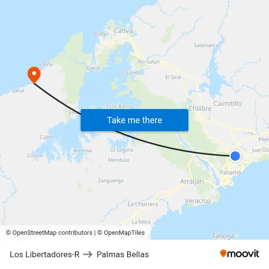 Los Libertadores-R to Palmas Bellas map