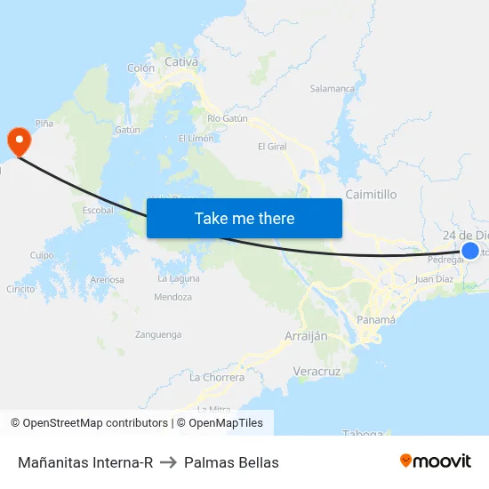 Mañanitas Interna-R to Palmas Bellas map
