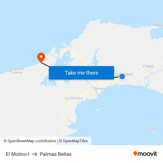 El Molino-I to Palmas Bellas map