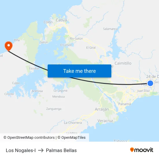 Los Nogales-I to Palmas Bellas map