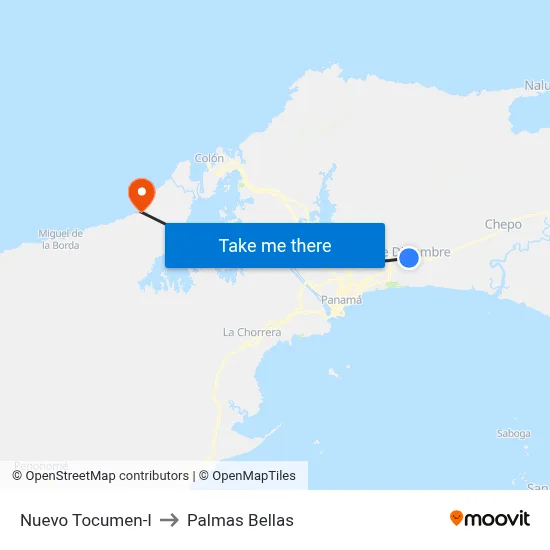 Nuevo Tocumen-I to Palmas Bellas map