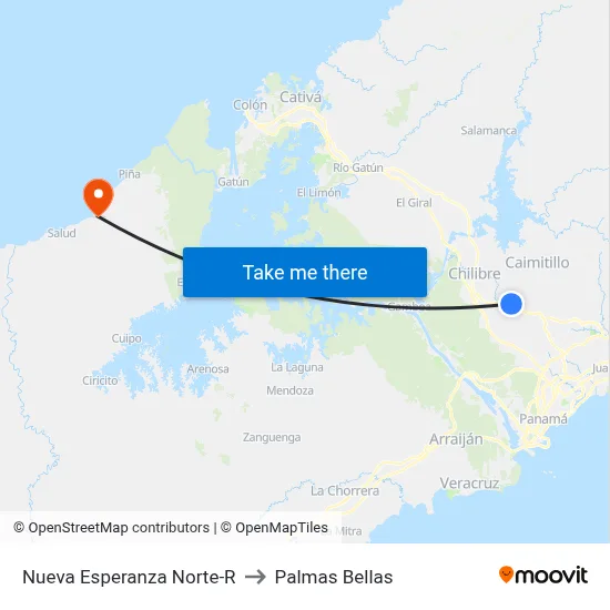 Nueva Esperanza Norte-R to Palmas Bellas map