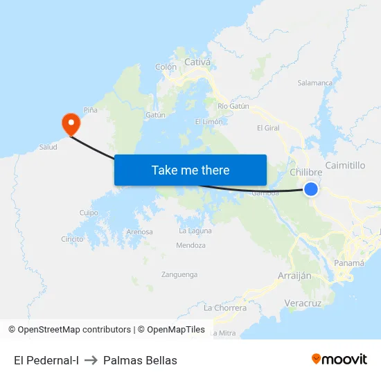 El Pedernal-I to Palmas Bellas map