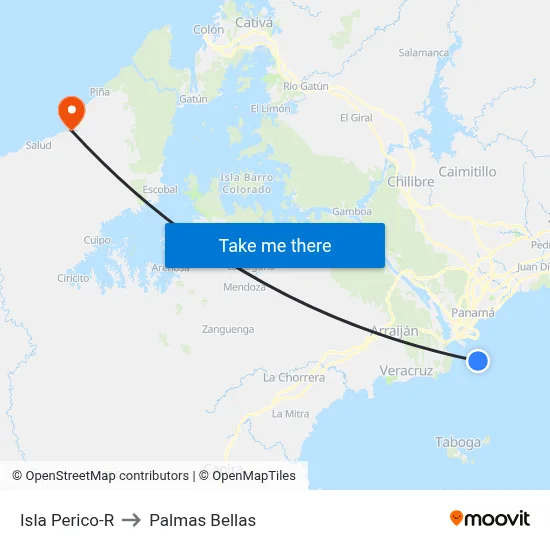 Isla Perico-R to Palmas Bellas map