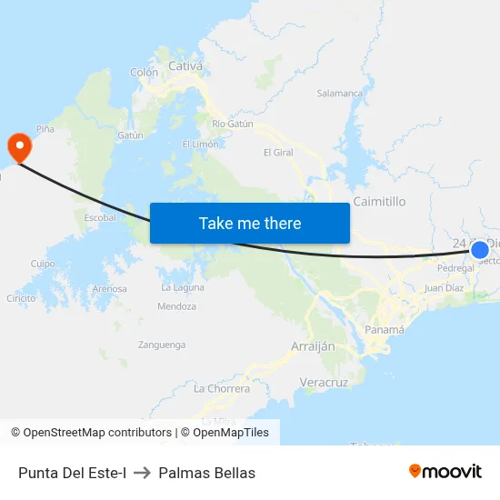 Punta Del Este-I to Palmas Bellas map