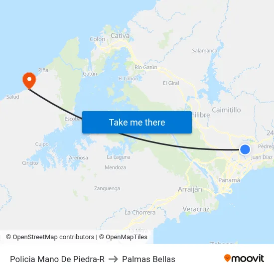 Policia Mano De Piedra-R to Palmas Bellas map