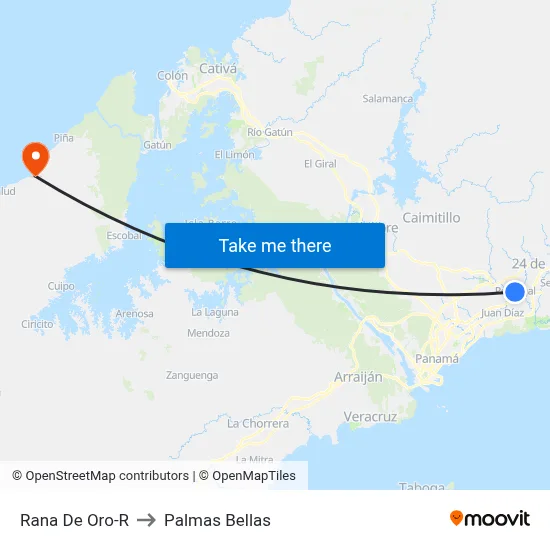 Rana De Oro-R to Palmas Bellas map