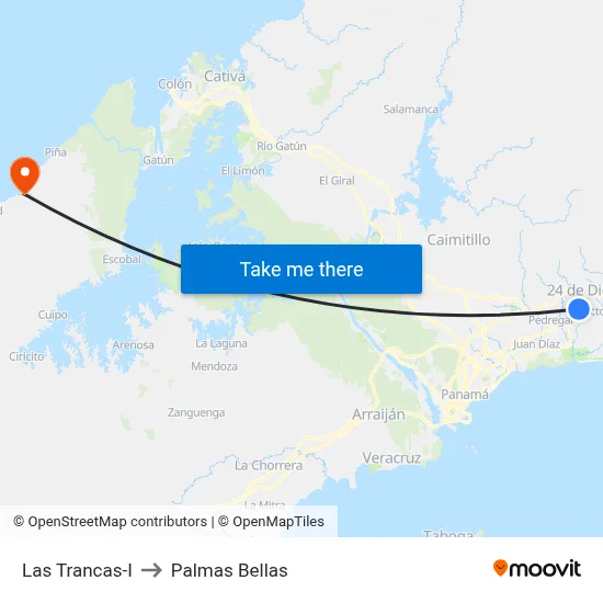 Las Trancas-I to Palmas Bellas map