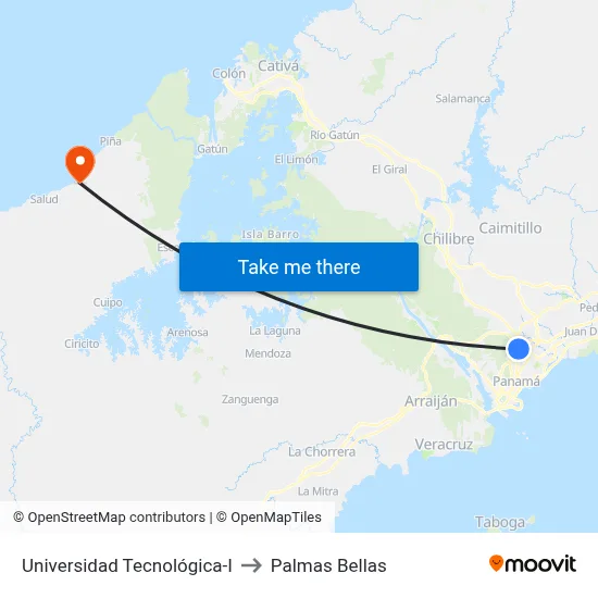 Universidad Tecnológica-I to Palmas Bellas map