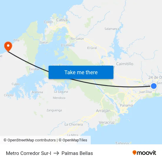 Metro Corredor Sur-I to Palmas Bellas map