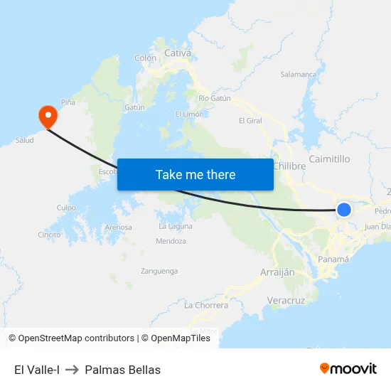 El Valle-I to Palmas Bellas map