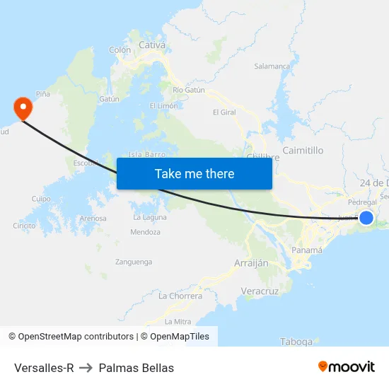 Versalles-R to Palmas Bellas map