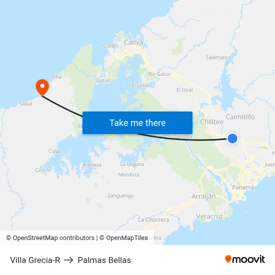 Villa Grecia-R to Palmas Bellas map