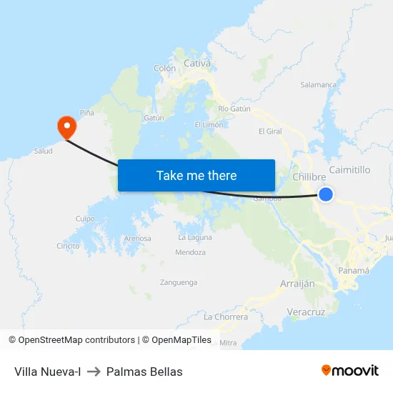Villa Nueva-I to Palmas Bellas map