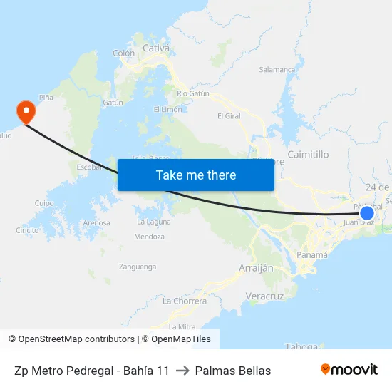 Zp Metro Pedregal - Bahía 11 to Palmas Bellas map