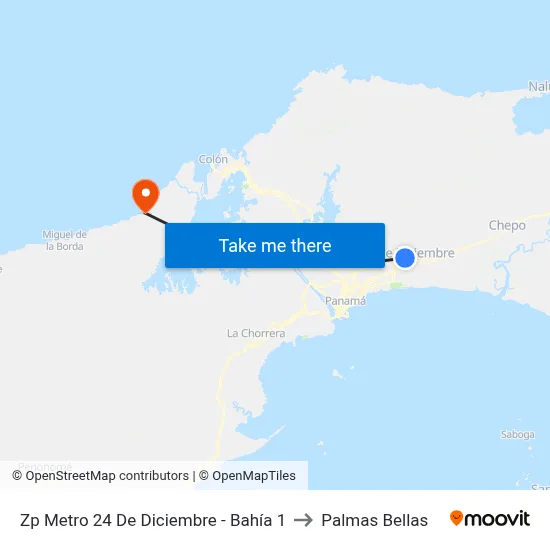 Zp Metro 24 De Diciembre - Bahía 1 to Palmas Bellas map