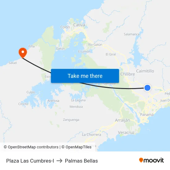 Plaza Las Cumbres-I to Palmas Bellas map