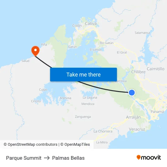 Parque Summit to Palmas Bellas map