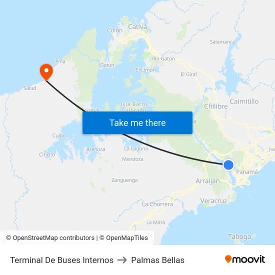 Terminal De Buses Internos to Palmas Bellas map