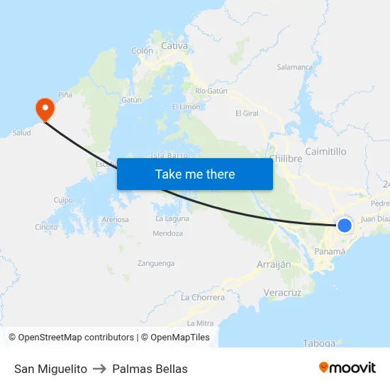 San Miguelito to Palmas Bellas map