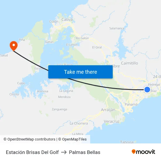 Estación Brisas Del Golf to Palmas Bellas map