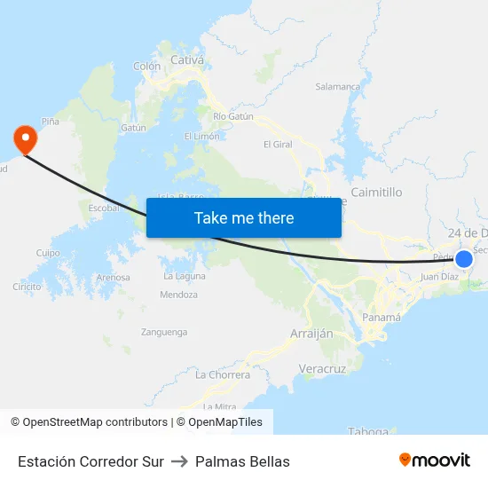 Estación Corredor Sur to Palmas Bellas map
