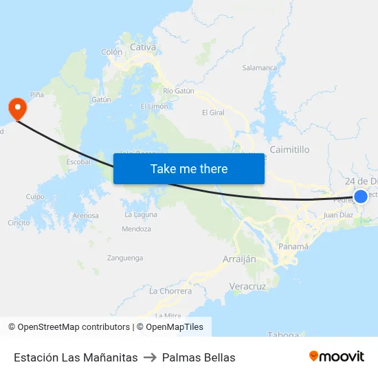 Estación Las Mañanitas to Palmas Bellas map