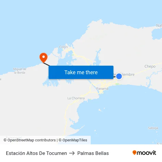 Estación Altos De Tocumen to Palmas Bellas map