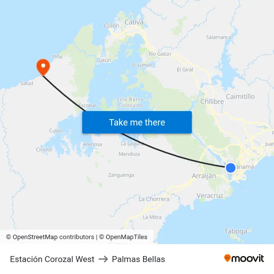 Estación Corozal West to Palmas Bellas map