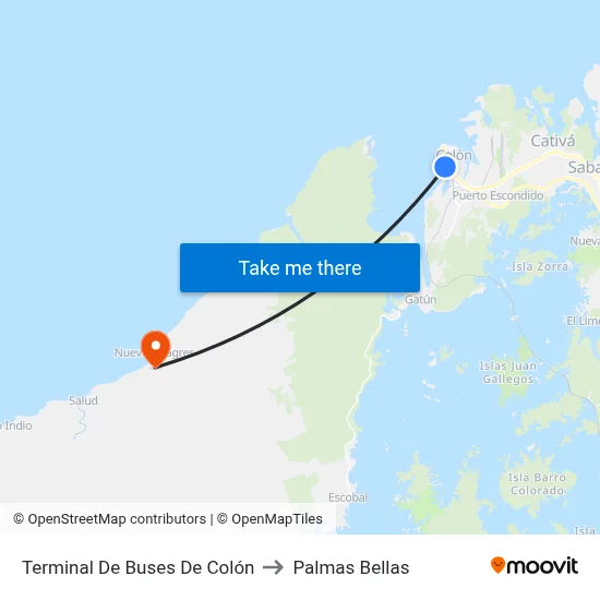 Terminal De Buses De Colón to Palmas Bellas map