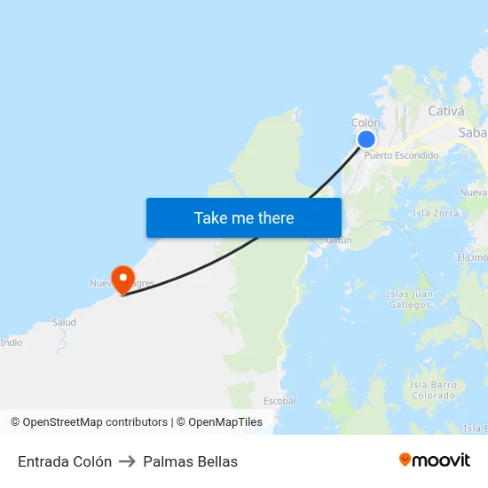 Entrada Colón to Palmas Bellas map