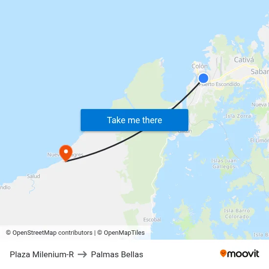 Plaza Milenium-R to Palmas Bellas map