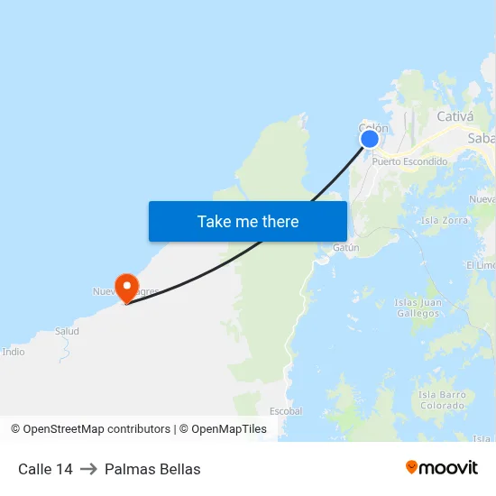 Calle 14 to Palmas Bellas map
