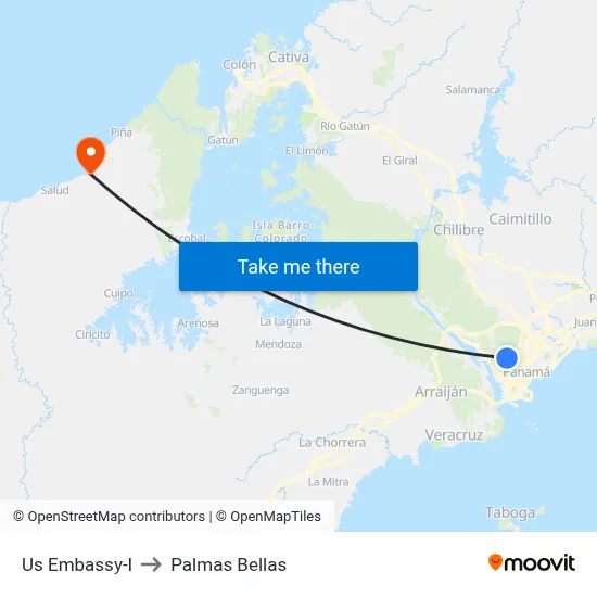 Us Embassy-I to Palmas Bellas map