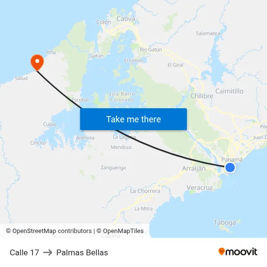 Calle 17 to Palmas Bellas map