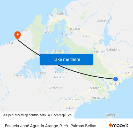 Escuela José Agustín Arango-R to Palmas Bellas map