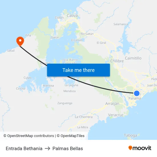 Entrada Bethania to Palmas Bellas map