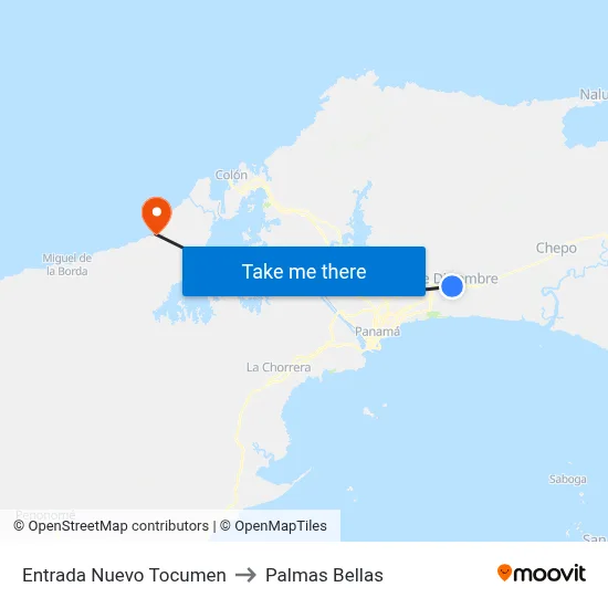 Entrada Nuevo Tocumen to Palmas Bellas map