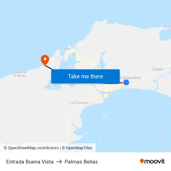 Entrada Buena Vista to Palmas Bellas map