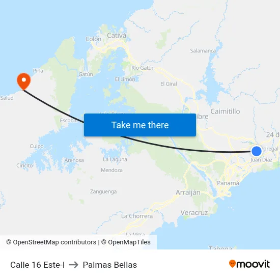 Calle 16 Este-I to Palmas Bellas map