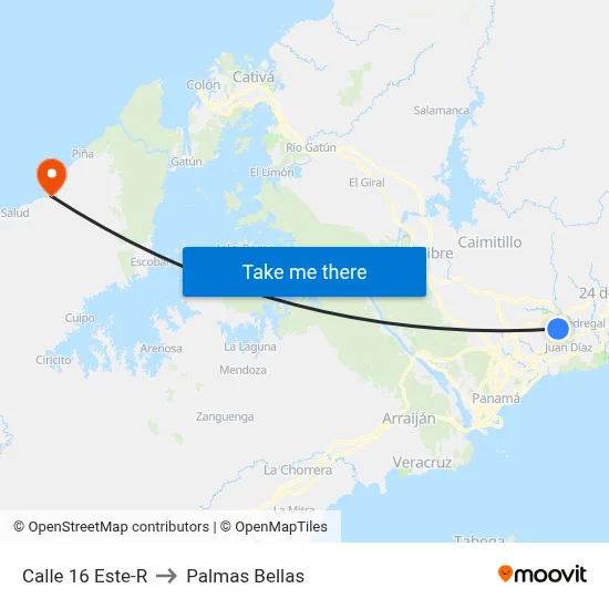 Calle 16 Este-R to Palmas Bellas map