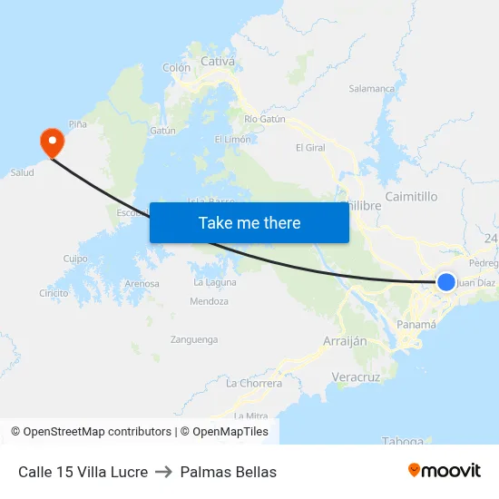 Calle 15 Villa Lucre to Palmas Bellas map