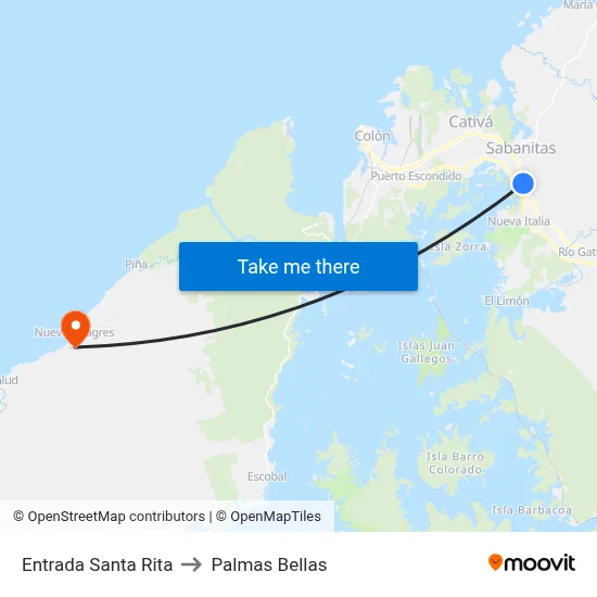 Entrada Santa Rita to Palmas Bellas map